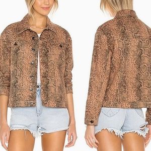 NEW🐍 Free People Snake Print Black and Brown Button Up Denim Jacket, Small